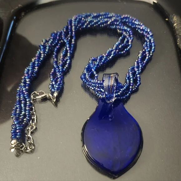 Artisan Crafted Dichroic Glass Pendant On Multistrand Beaded Chain - Picture 4 of 4